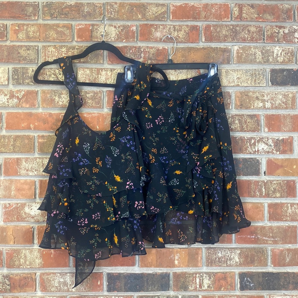 Rebecca Minkoff Black Floral Ruffle Tank Skirt Set S/M